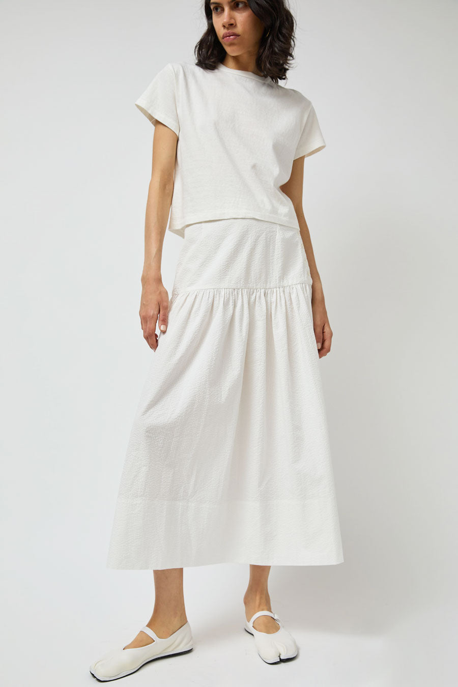 Zii Ropa Beatrice Skirt in White Seersucker