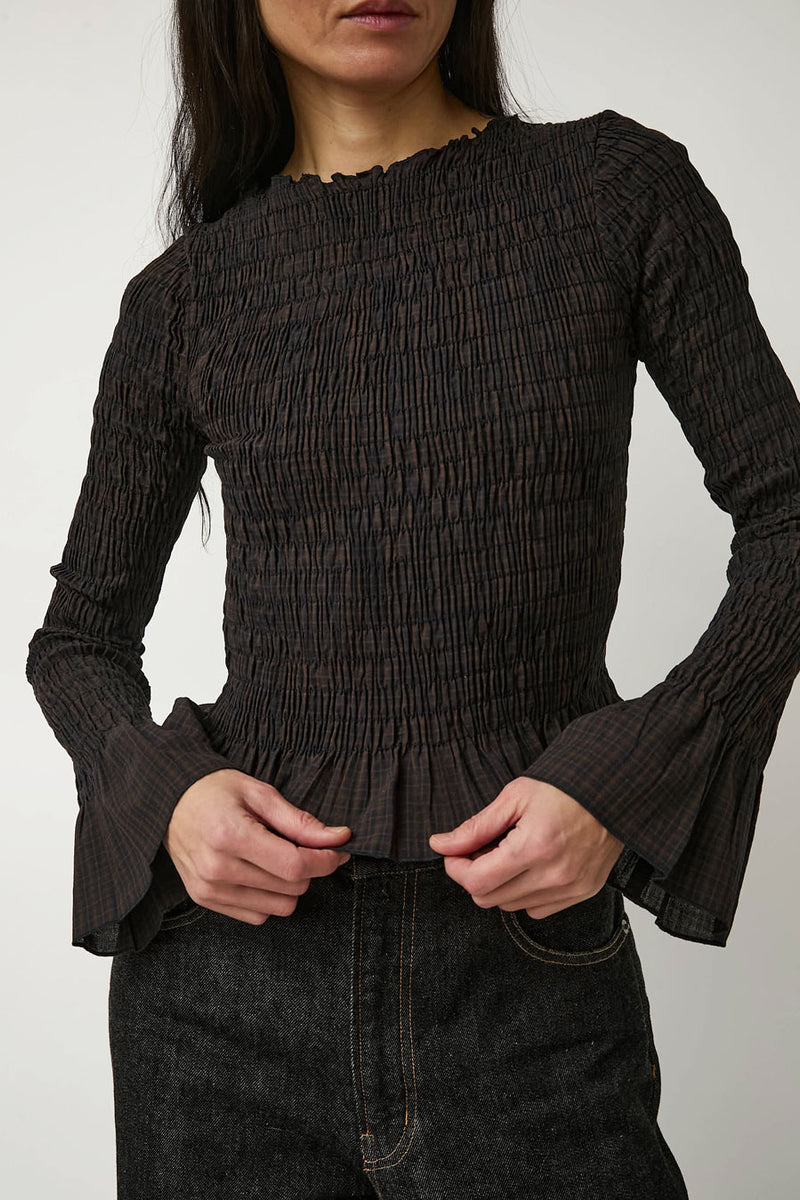 Zii Ropa Ila Smock Top in Dark Chocolate Plaid