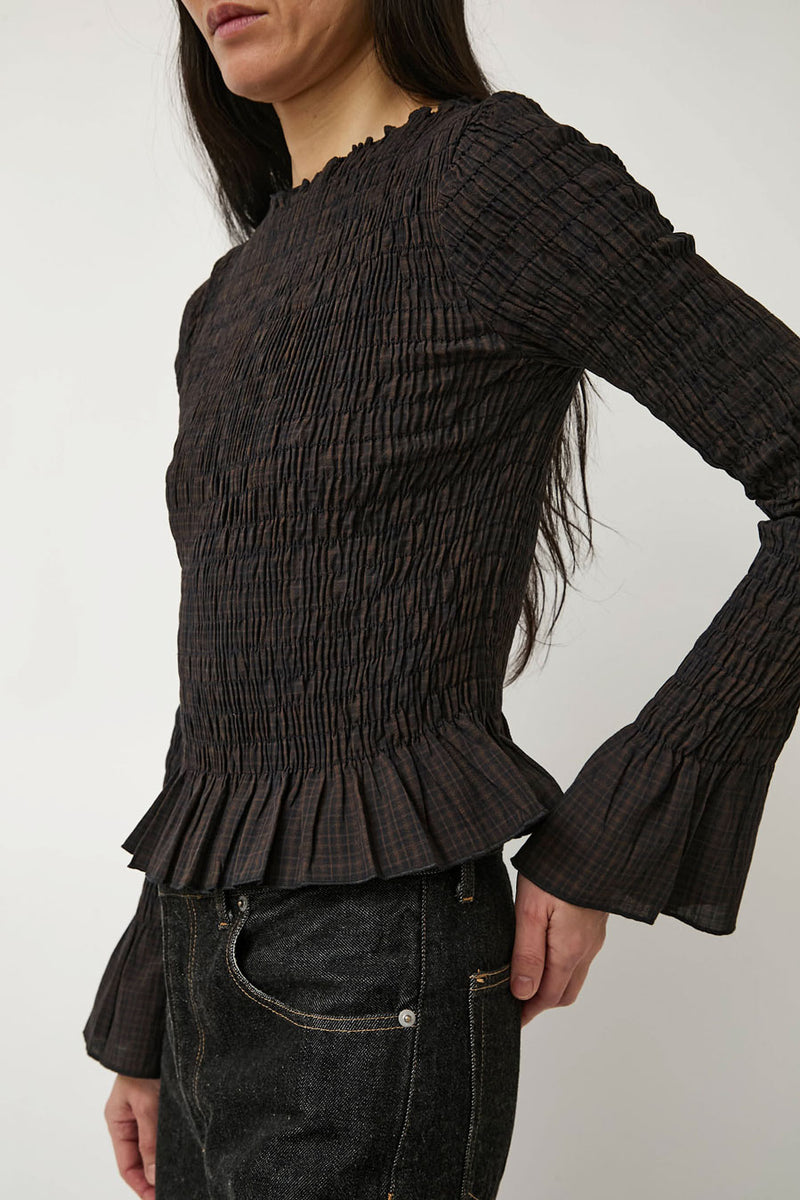 Zii Ropa Ila Smock Top in Dark Chocolate Plaid