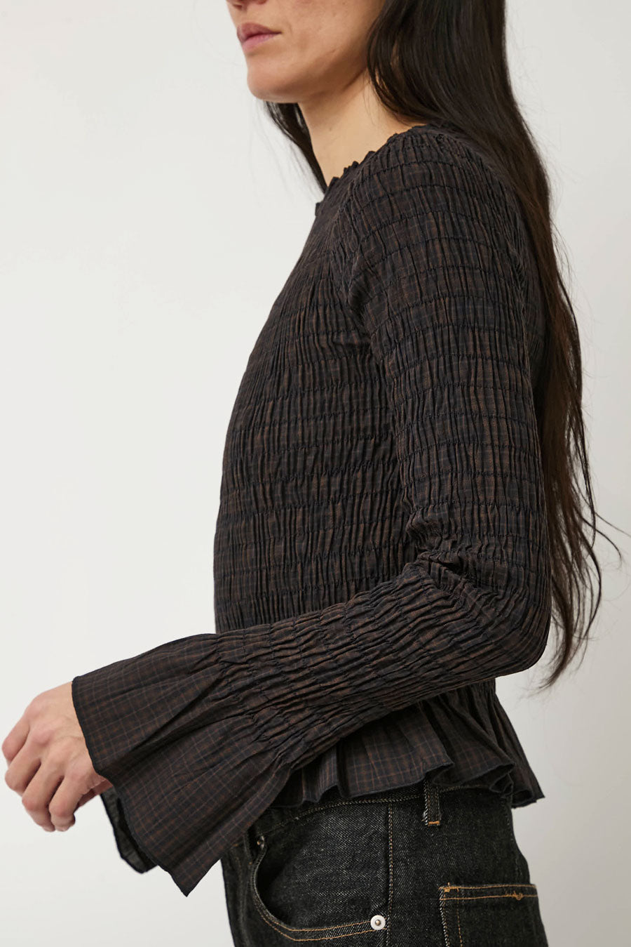 Zii Ropa Ila Smock Top in Dark Chocolate Plaid