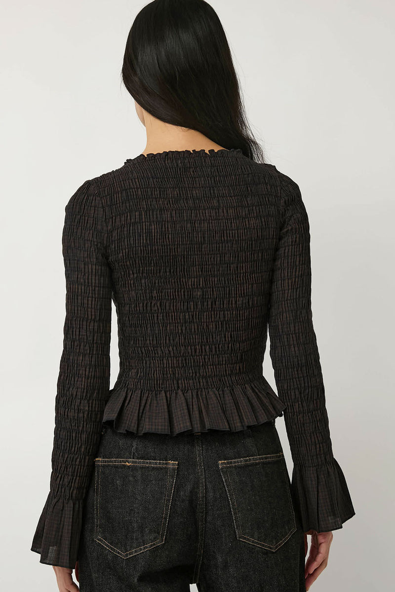 Zii Ropa Ila Smock Top in Dark Chocolate Plaid