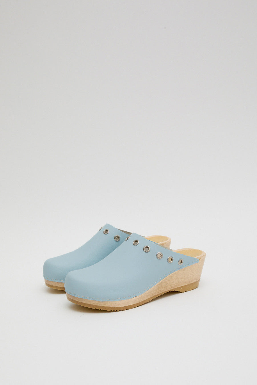 No.6 Bella Clog on Mid Wedge in Light Blue with Eyelets