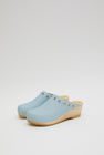 No.6 Bella Clog on Mid Wedge in Light Blue with Eyelets