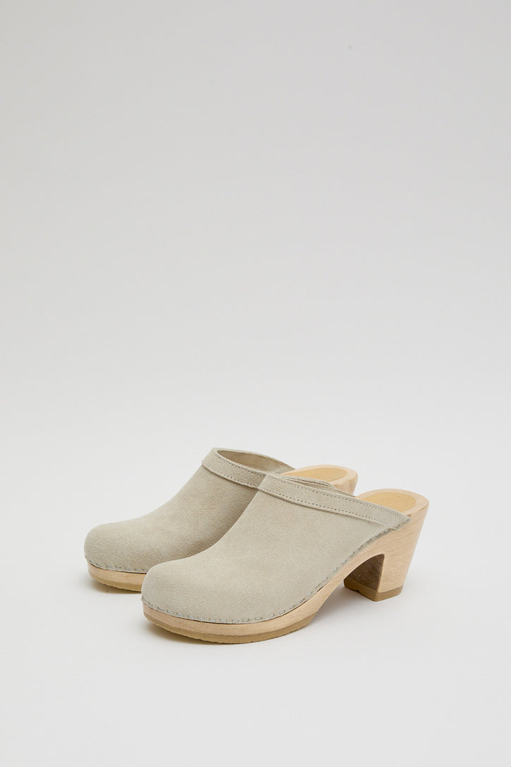 Image of No.6 Old School Clog on High Heel in Chalk Suede