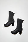 No.6 9" Pull On Shearling Clog Boot on High Heel in Black Suede on Black Base