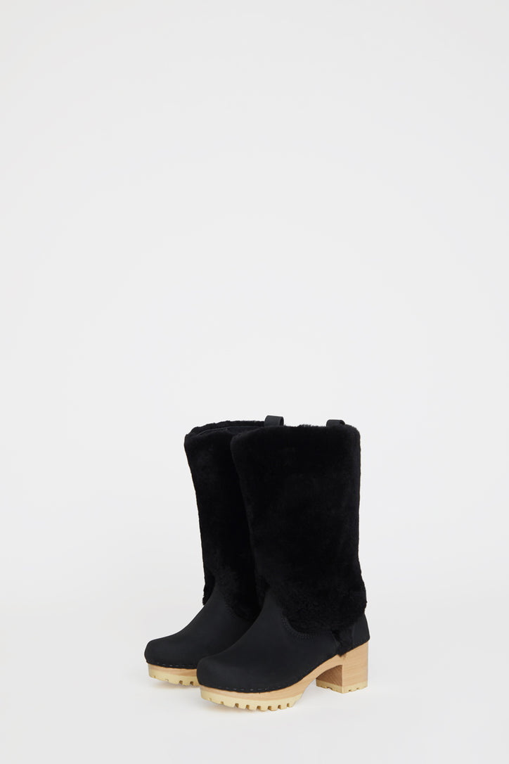 Image of No.6 Alpha Shearling Clog Boot on Mid Tread in Midnight on White Base