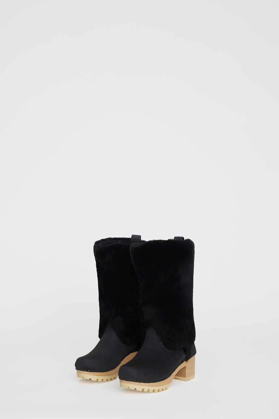 No.6 Alpha Shearling Clog Boot on Mid Tread in Midnight on White Base