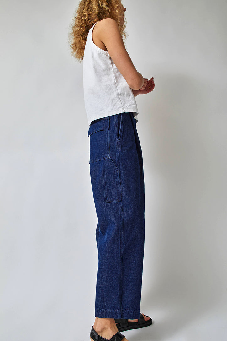 Girls of Dust British Worker Pant in Blue Recycled Denim