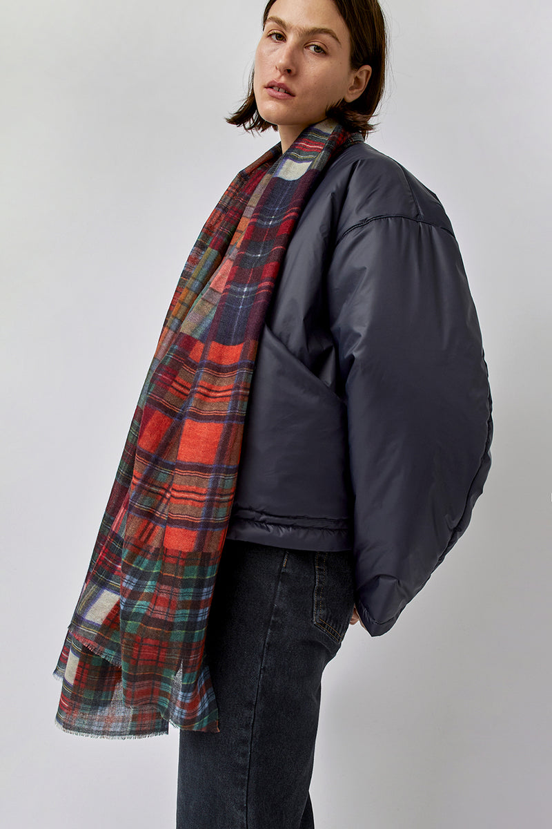 Glen Prince Long Featherweight Wool Scarf in Red Mix Plaid