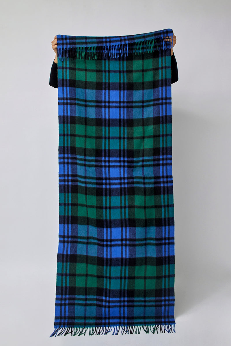 Glen Prince Long Wool Scarf in Blue Green Plaid