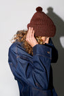 Karakoram Fold Up Long Pom Pom Beanie in Dark Brown