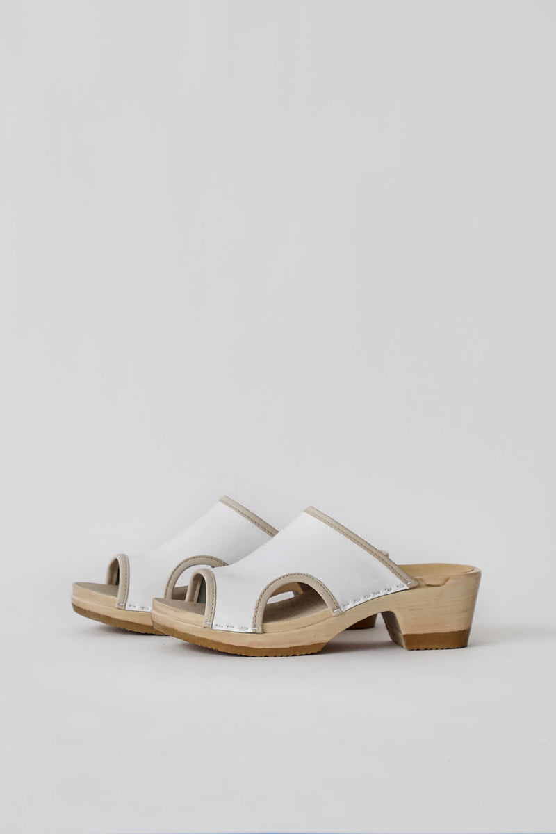 No.6 Alexis Clog on Mid Heel in White Patent