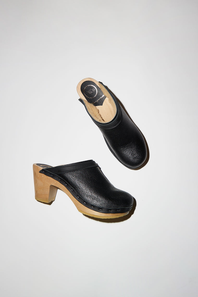 No.6 Dakota Shearling Clog on High Heel in Ink Aviator