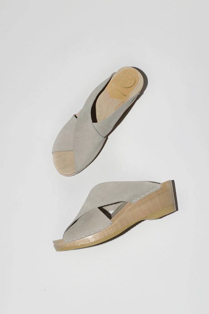 Image of No.6 Frida Clog on Mid Wedge in Chalk Suede