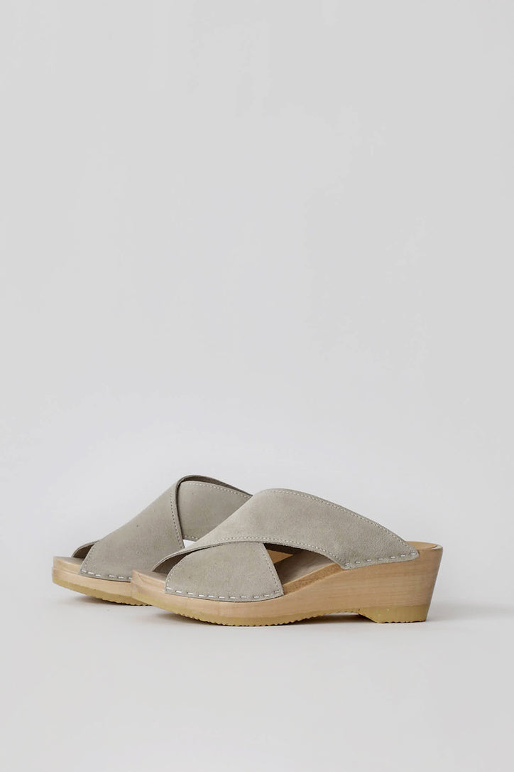 Image of No.6 Frida Clog on Mid Wedge in Chalk Suede