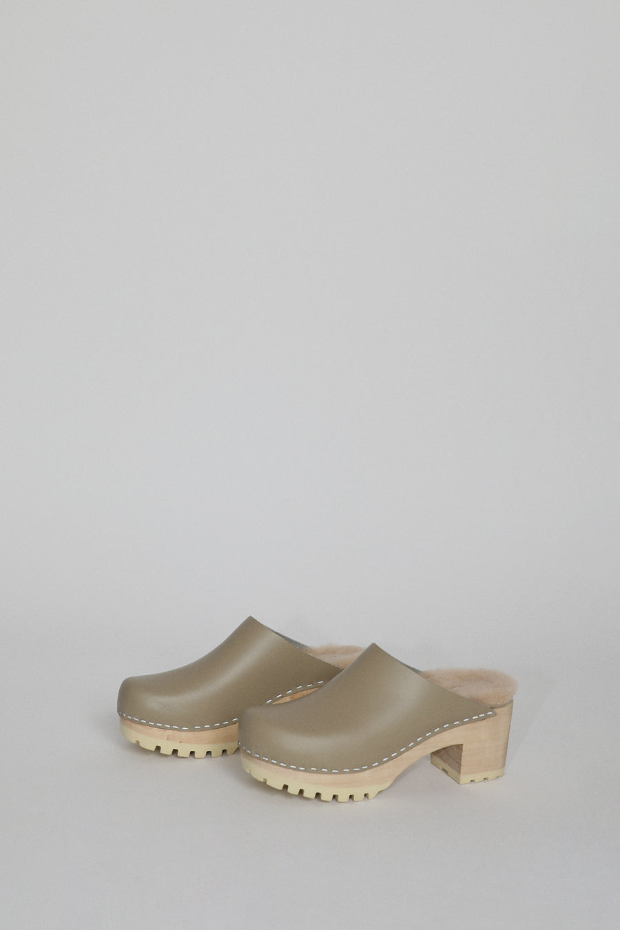 No.6 Liza Clog on Mid Tread in Clay with Bone Shearling
