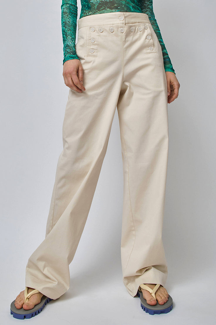 Island Importer Men's Cotton Drawstring Sailor Pants - White Ivory