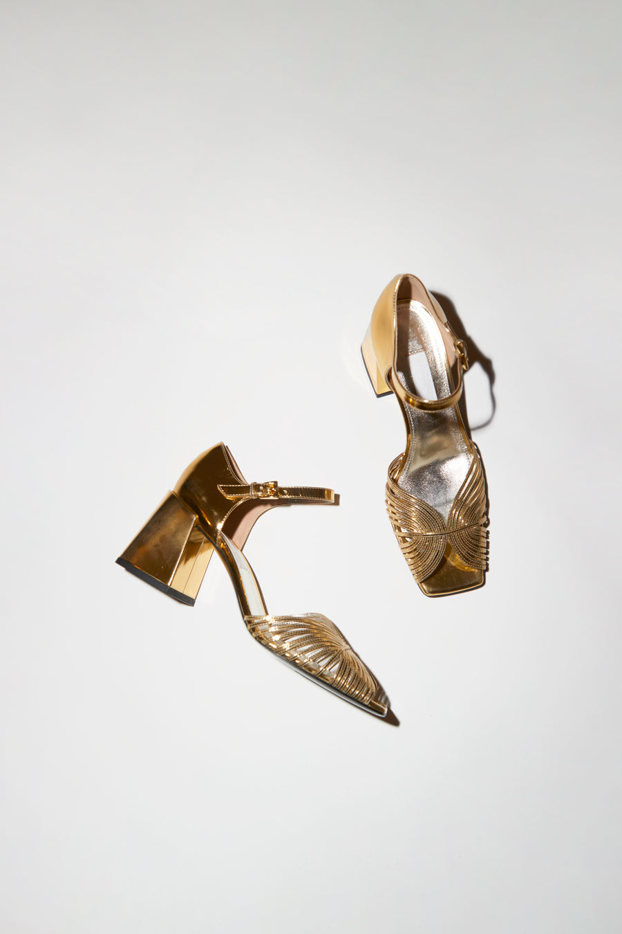 Suzanne Rae High Heel 70’s Strappy Sandal in Gold High Shine Leather